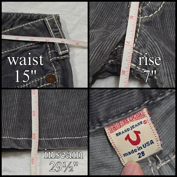 True Religion ✦ Gray Corduroy Flare Jeans ✦ Joey Big T Flare w/ Signature Stitch - Picture 10 of 13